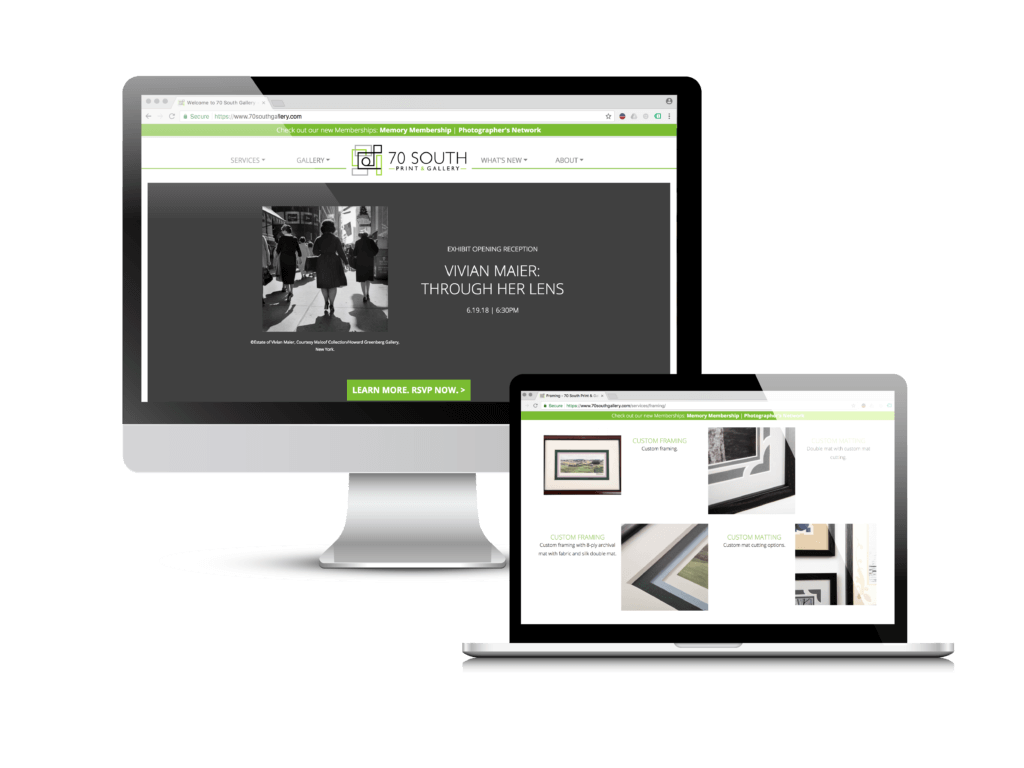 Photography gallery website: the 70 South Gallery website Creare designed and built
