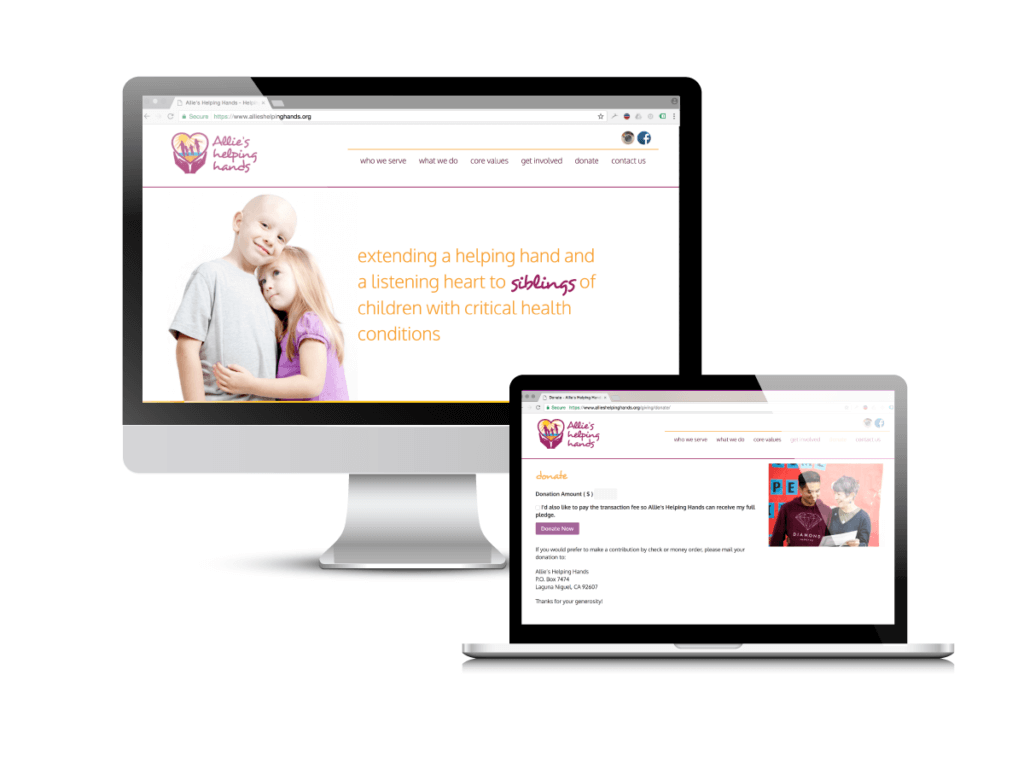 Non-profit donation website: the Allie’s Helping Hands website Creare designed and built