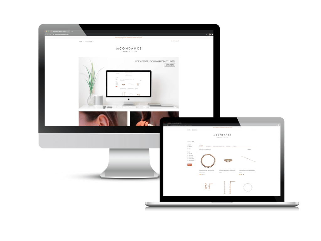Jewelry store website design: the Moondance Jewelry Gallery website Creare designed and built