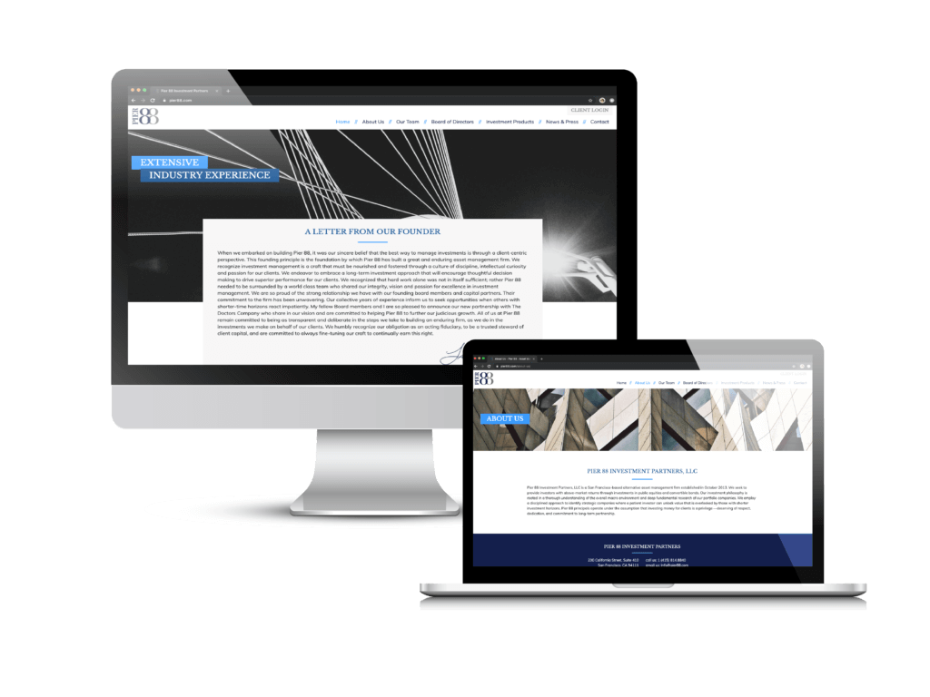 Investment firm website design: the Pier 88 website Creare designed and built