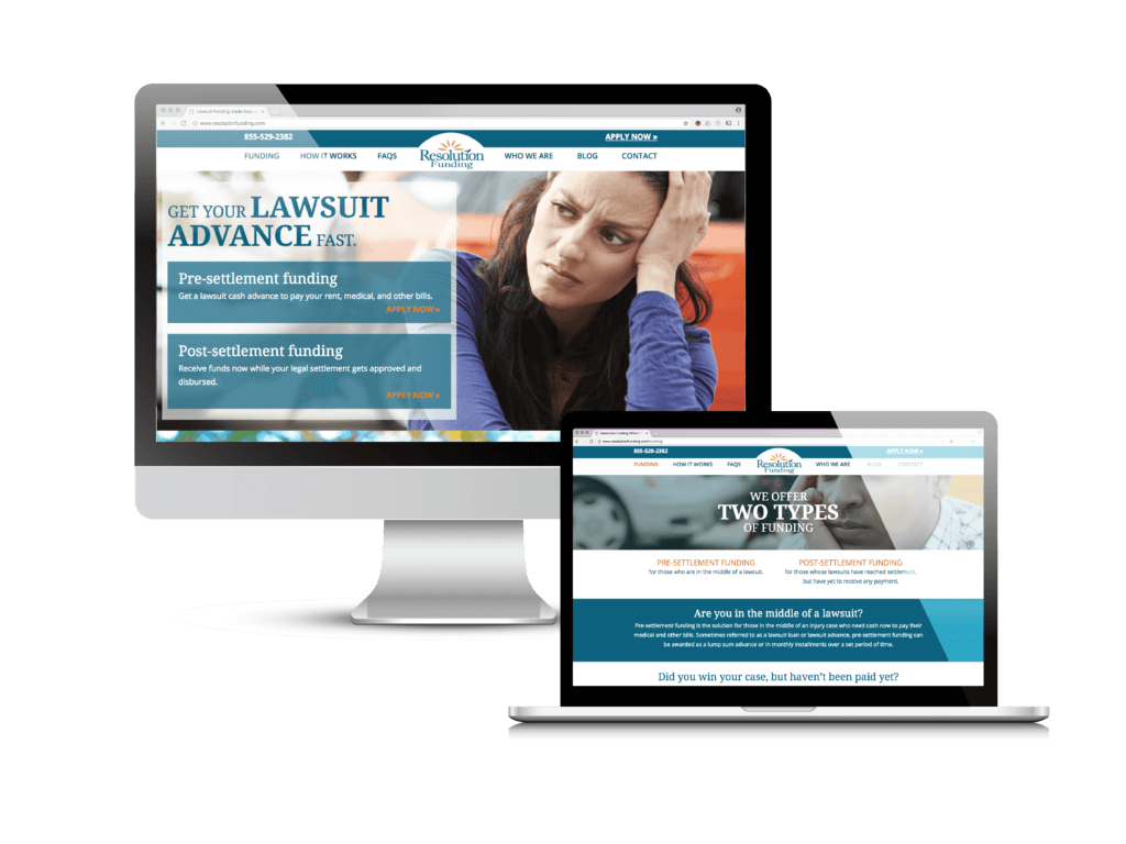 Lawsuit funding website design: the Resolution Funding website Creare designed and built