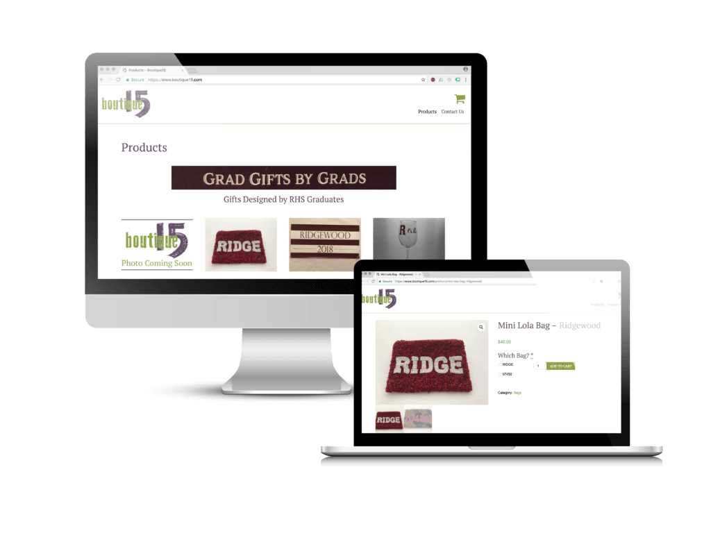 Personalized gift shop website: the Boutique15 website Creare designed and built