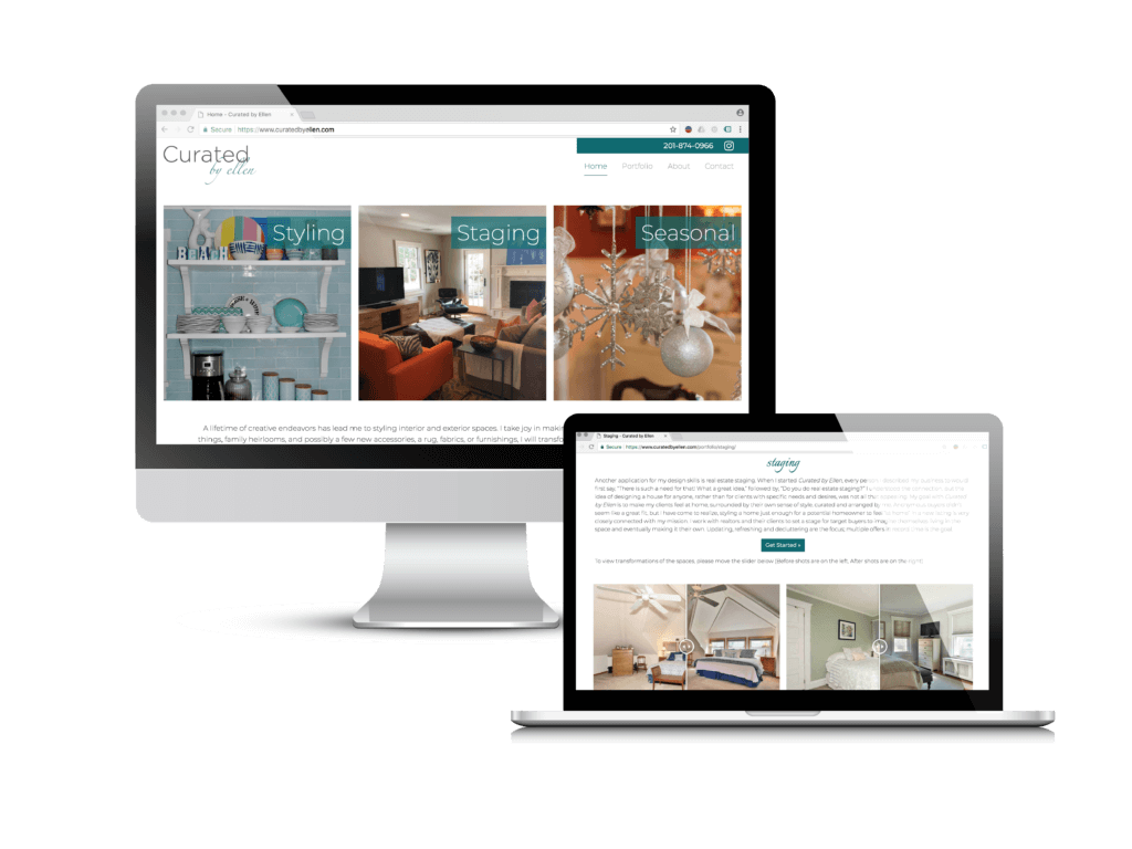 Interior design website: the Curated by Ellen website Creare designed and built