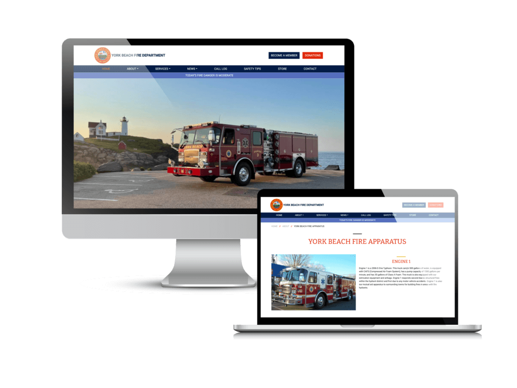 Fire department website design: the York Beach Fire website Creare designed and built