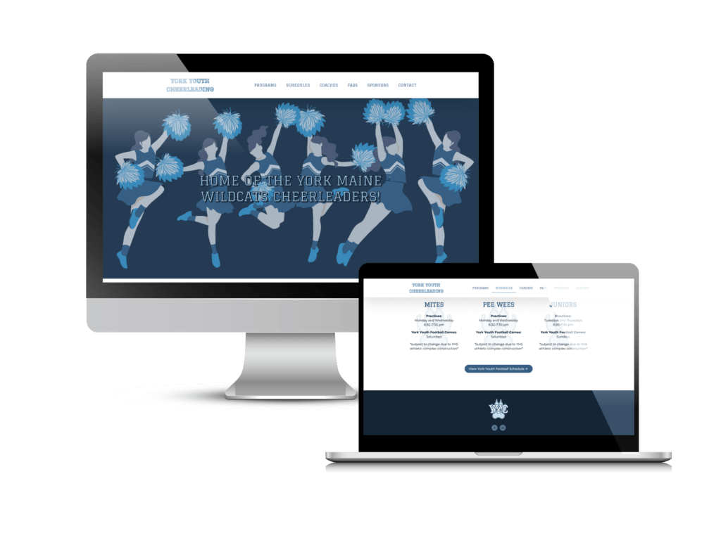 Youth cheer website: the York Youth Cheer website Creare designed and built