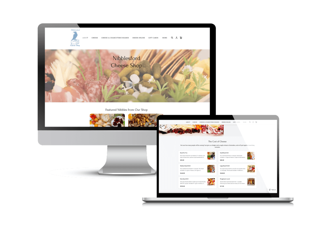 Cheese shop website: the Nibblesford Cheese Shop website Creare designed and built