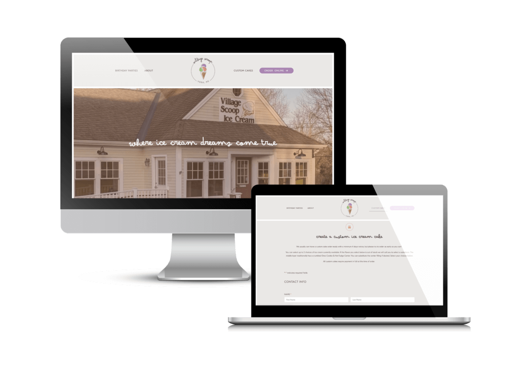 Ice cream shop website design: the Village Scoop Ice Cream website Creare designed and built