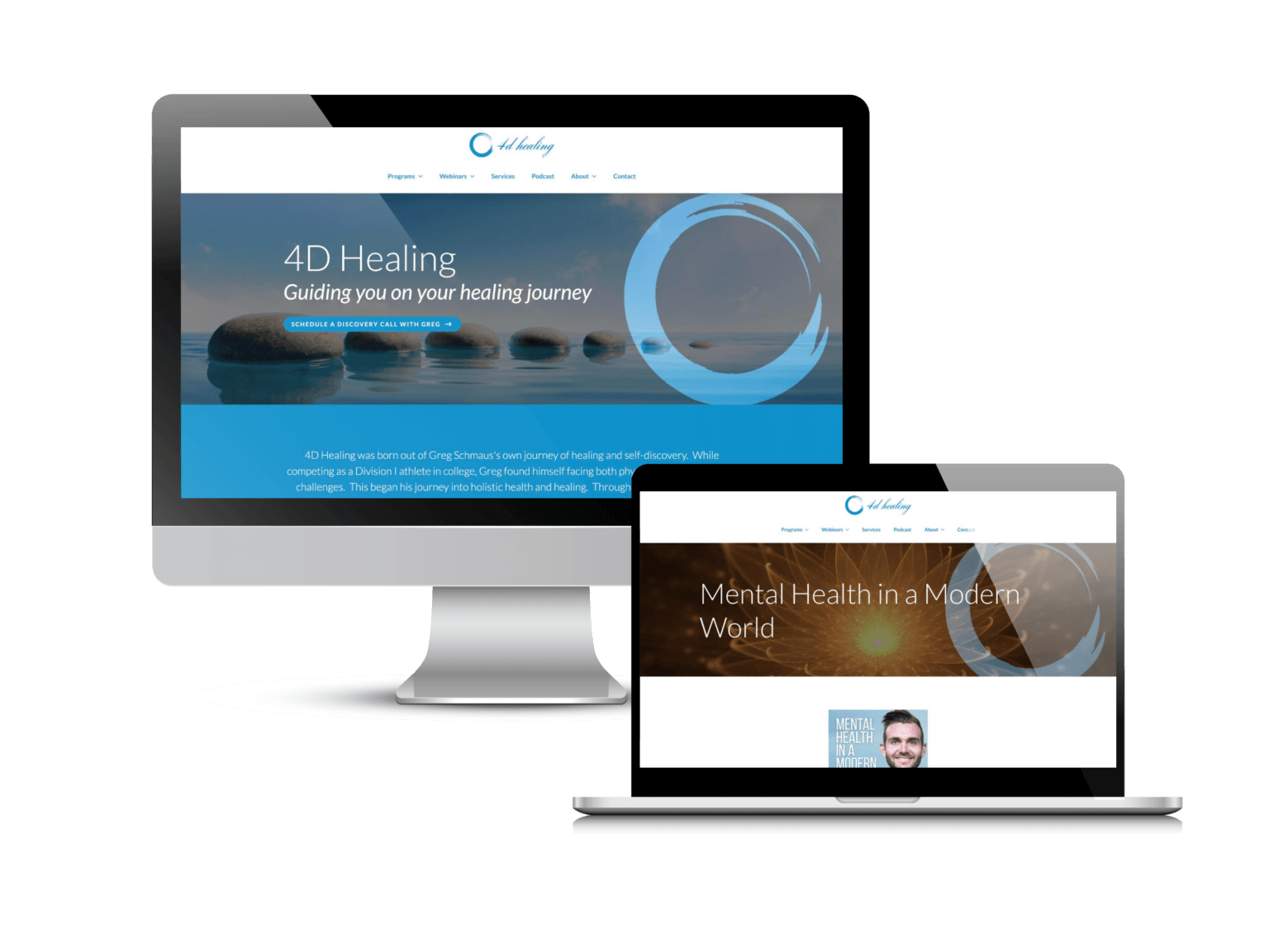 Holistic healing website: the 4D Healing website Creare designed and built, on a desktop and a laptop