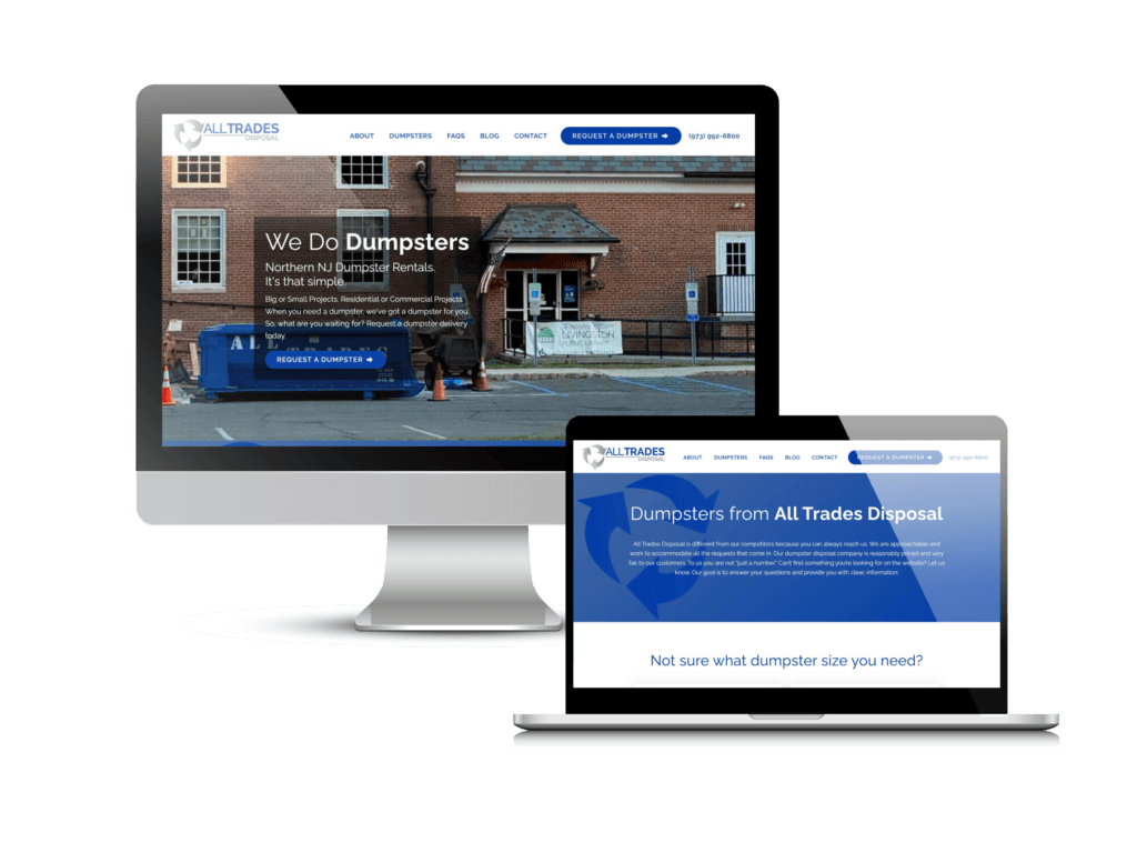Dumpster rental website design: the All Trades Disposal website Creare designed and built