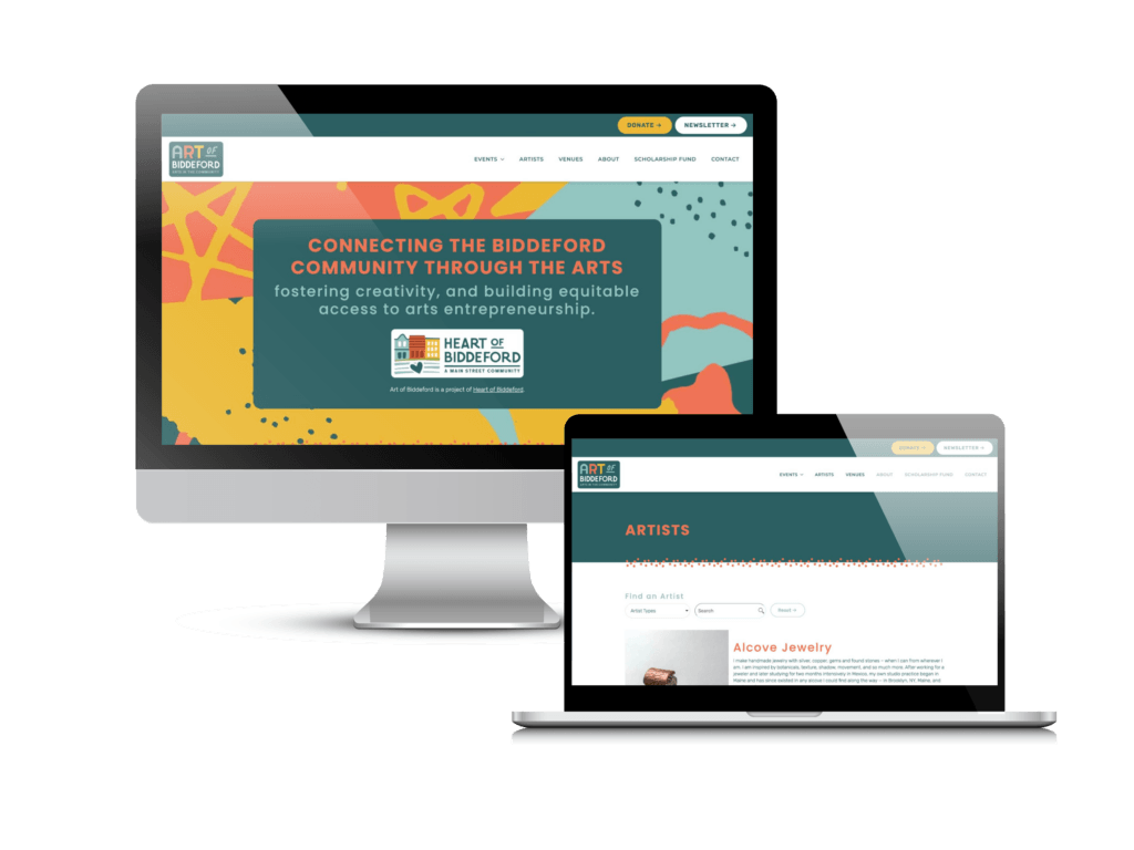 Arts non-profit website design: the Art of Biddeford website Creare designed and built