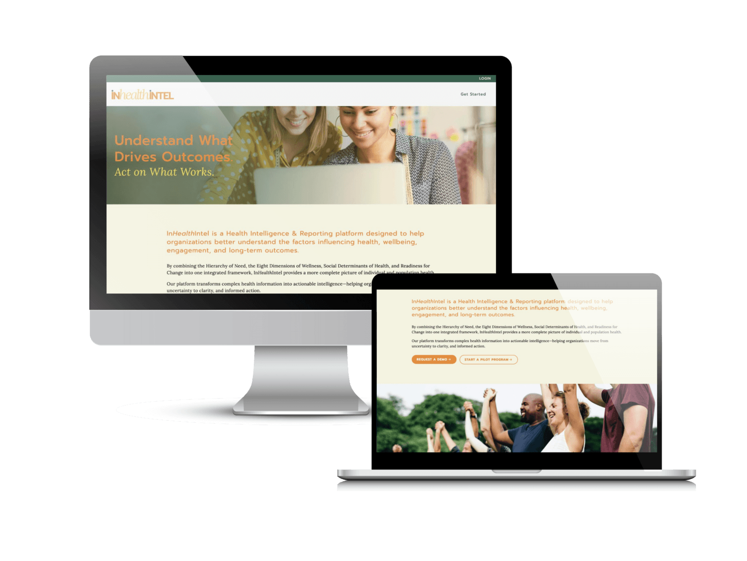 Custom health assessment platform: the InHealth Intel website Creare designed and built, on a desktop and a laptop