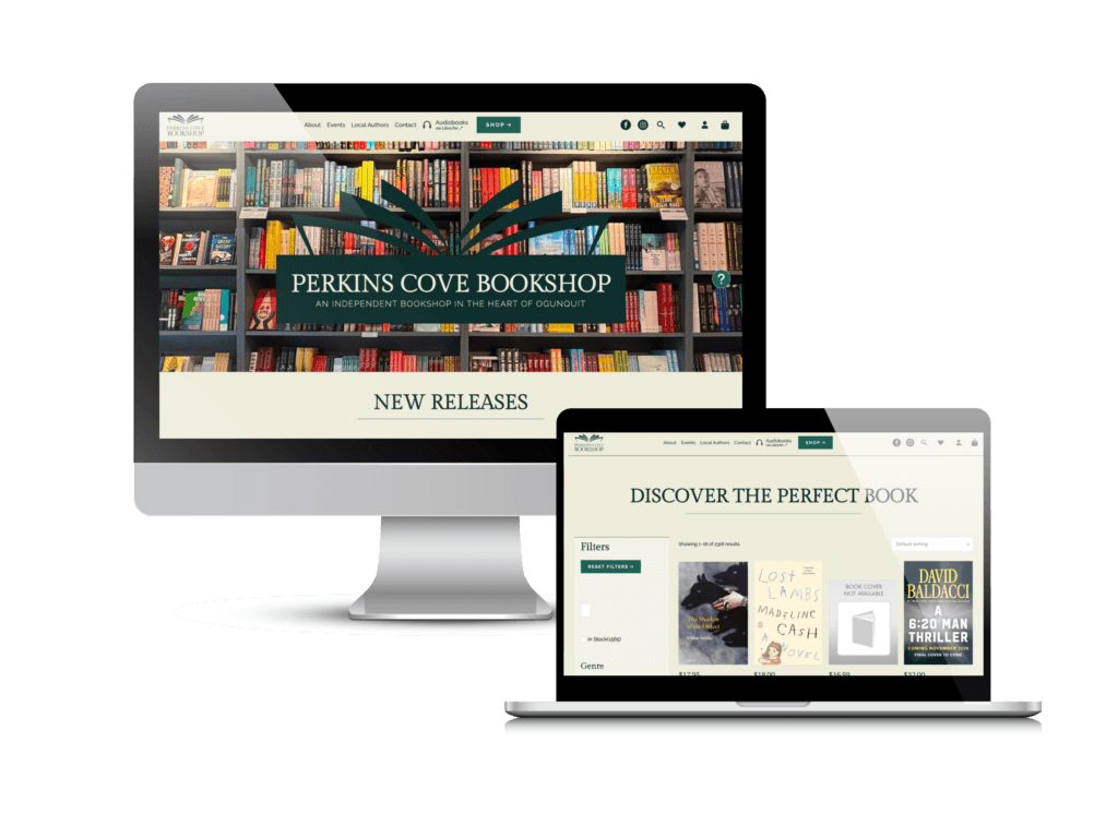 Bookstore website design: the Perkins Cove Bookshop website Creare designed and built